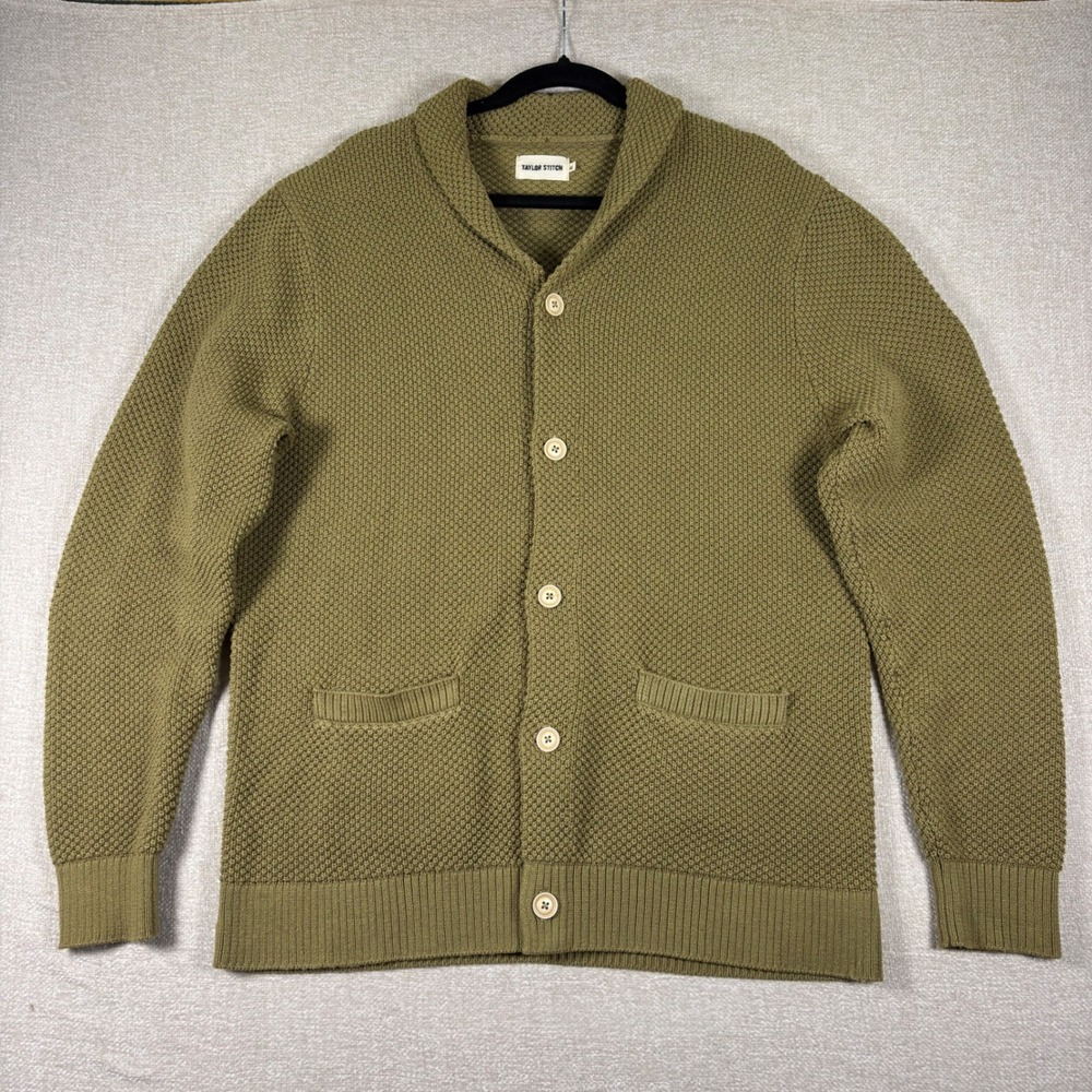 Taylor Stitch Crawford Cardigan Sweater 46 XL Olive Green Knit Cotton - Picture 1 of 6